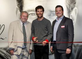 Left to Right: John Haynes, OBE, Mark Webber & Chris Haynes at the opening of the Mark Webber F1 exhibition in 2016